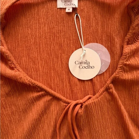 Camila Coelho NEW Orange Long Sleeve Dress Sz M cute slits on arms. Flattering - Picture 3 of 5